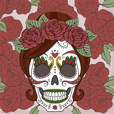 Women Sugar Skull With Roses Pre Designed Illustrator Graphics