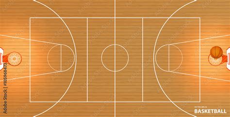 Vector Illustration A Basketball Court Top View A Ball In A Basket