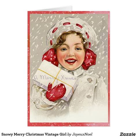 Snowy Merry Christmas Vintage Girl Holiday Card Zazzle Merry Christmas Vintage Vintage