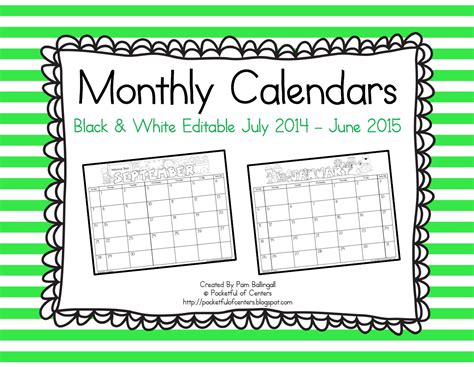 Editable Monthly Calendars For July 2014 June 2015 This