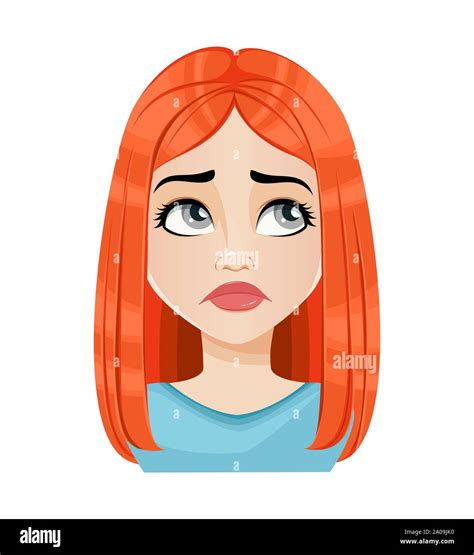 Face Expression Of Beautiful Redhead Woman Disappointed Female Emotion Cute Cartoon Character