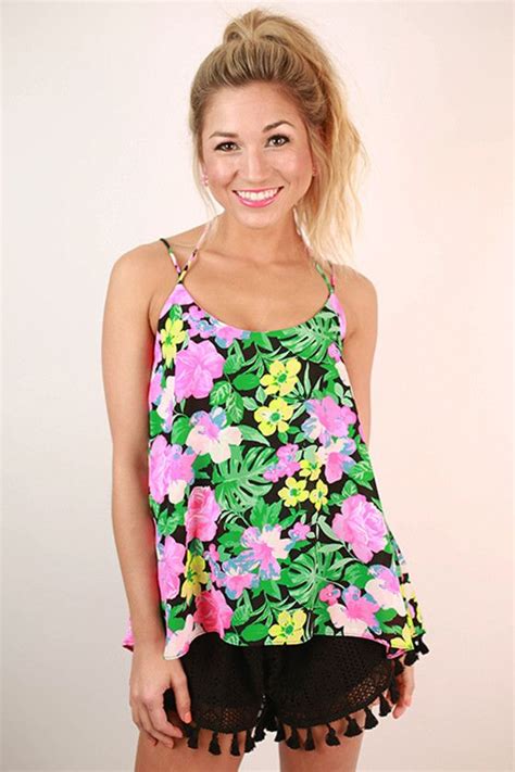 floral expectations print flutter tank in black women clothing boutique dressy casual women