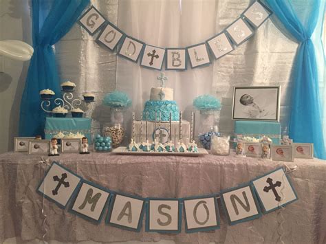 Boy Baptism Cake Table Christening Table Decorations First Communion