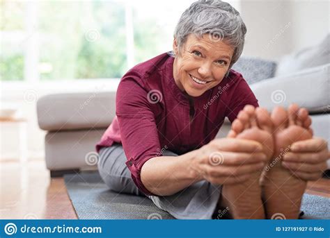 Mature Woman Doing Stretching Exercises Stock Image Image Of People