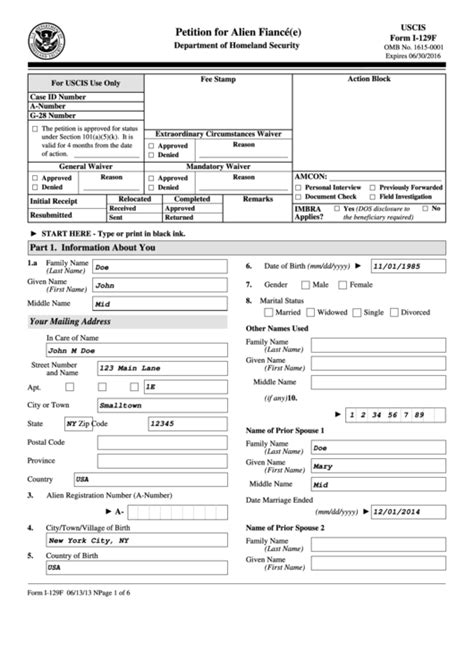 Fillable Form I 129f Petition For Alien Fiancee Printable Pdf Download