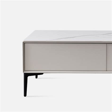 Italian Minimalist Off White Tv Stand Sintered Stone Top With Drawers