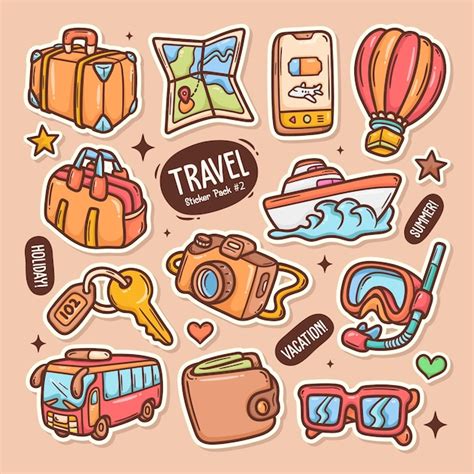 Premium Vector Travel Tourism Cute Doodle Vector Sticker Collection