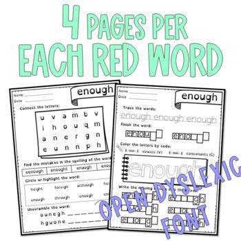 Orton Gillingham Red Words Worksheets List 10 By Mind Tree Class