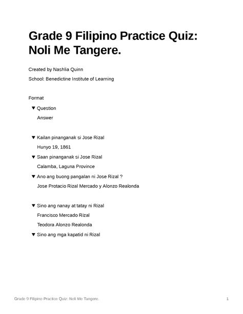 Solution Grade Filipino Practice Quiz Noli Me Tangere Studypool My