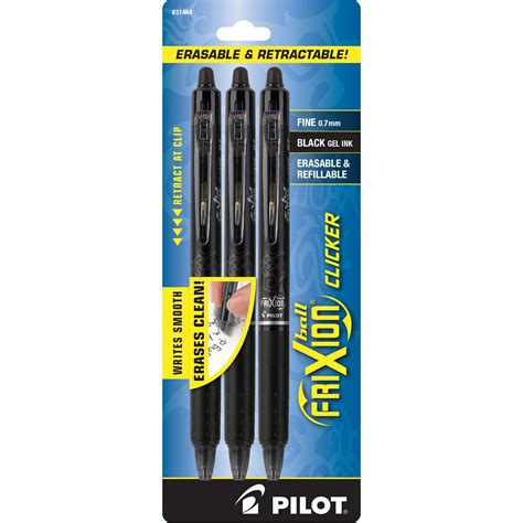 Pilot Frixion Clicker Erasable Gel Pens Fine Point Black Ink 3 Count