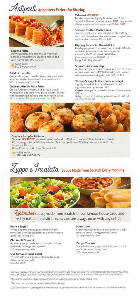 Olive Garden Printable Menu With Prices