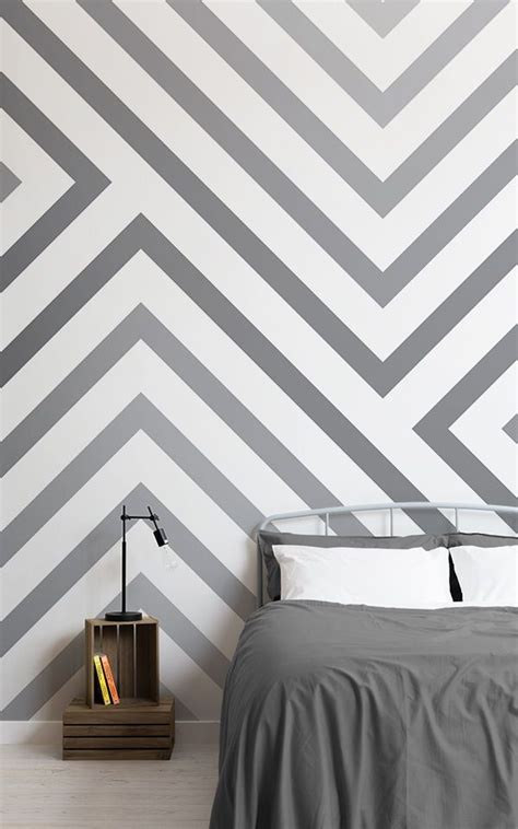 Cool Geometric Bedroom Ideas Created With Grey Geometric Wallpaper