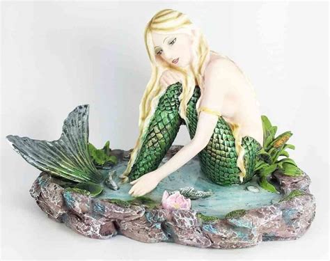 Beautiful Golden Hair Mermaid Resting By The Lagoon Fantasy Figurine