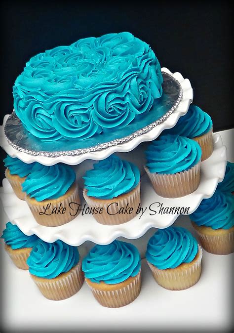 Cupcake Stand Turquoise Teal Sky Blue Rosettes Bling Lake House Cake By