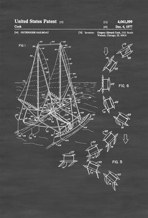 Outrigger Sailboat Patent Print Sailboat Decor Boat Blueprint Naval