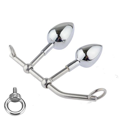 Female Adjustable Double Butt Plug Anal Hook With Pull Ring Stimulator