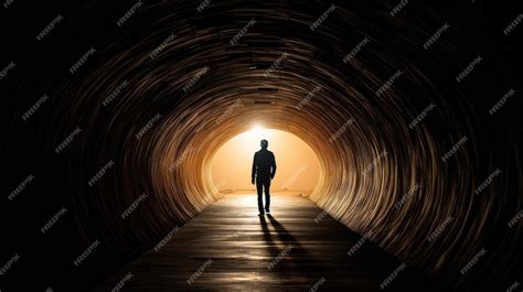 Premium Ai Image Man Walking Through A Tunnel S Silhouette