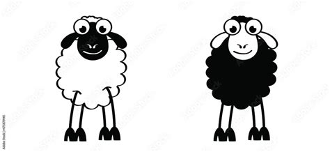 Cartoon Comic Cute Black And White Sheep Stickman Sheep Icon Drawing