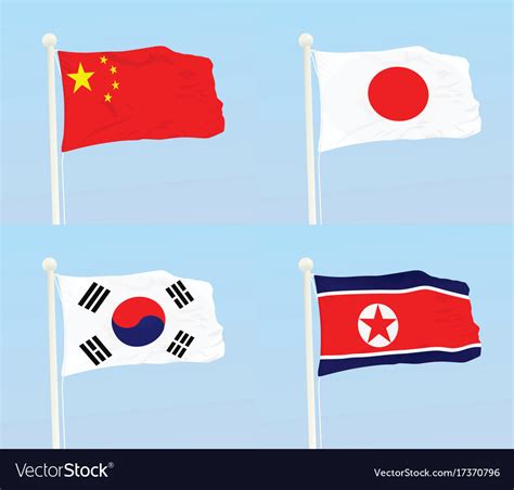 China Japan South Korea And North Flags Royalty Free Vector