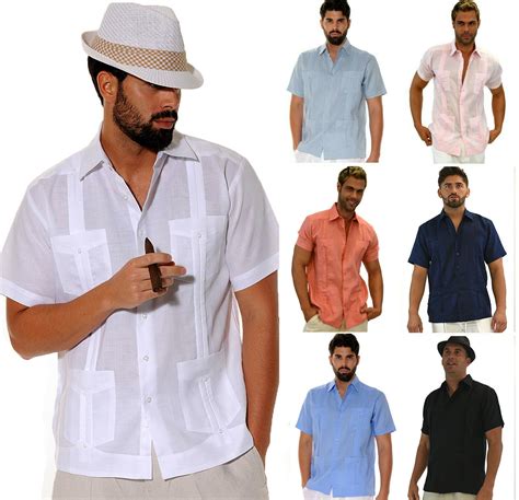 Bohio Mens Pure Linen Cuban Classic Guayabera Chacavana Short Sleeved Pocket Shirt In