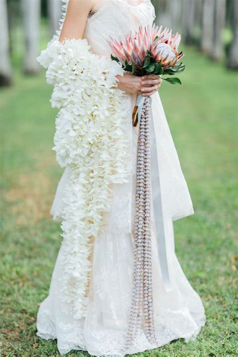 Romantic Hawaiian Bridal Inspiration Protea Wedding Flower Bouquet