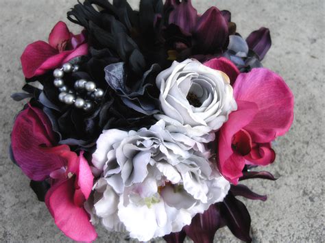 Check spelling or type a new query. Hot Pink Wedding Bouquet Gray Black Wedding Flowers Set on ...