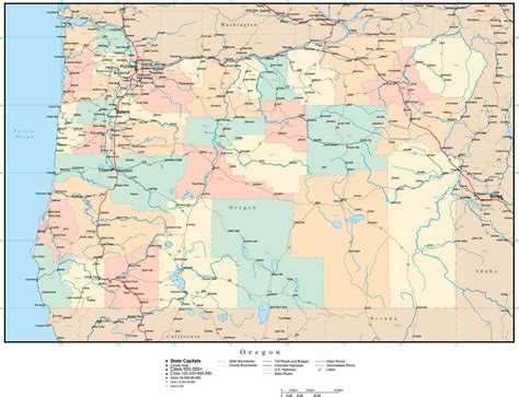 Oregon Adobe Illustrator Map With Counties Cities County Seats Major