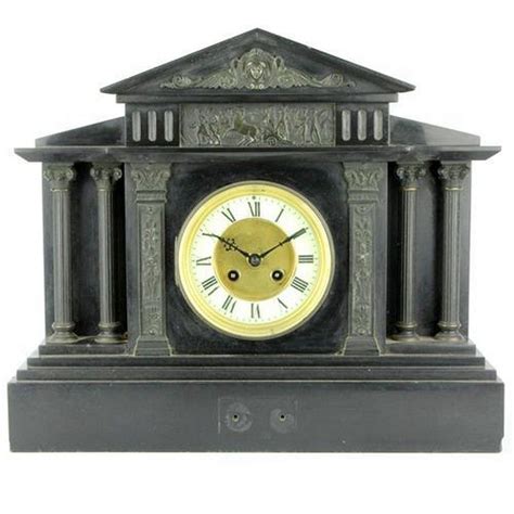 French Slate Mantle Clock With Bronze Friezes And Columns Clocks