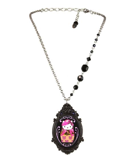 tarina tarantino black baroque bead hello kitty pendant necklace vintage inspired necklace