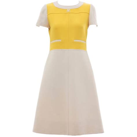 Andre Courreges Circa S Yellow Cream Wool Cap Sleeve A Line Dress With Back Buttons And