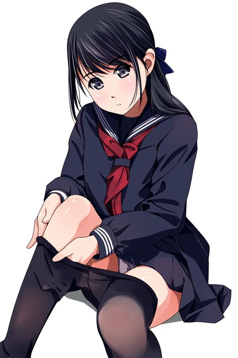 Safebooru Girl Black Eyes Black Hair Blush Bow Eyebrows Eyebrows Visible Through Hair Hair