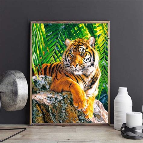 Tiger Resting On Rocks Diamond Painting Kits Gopaintwithdiamonds Com
