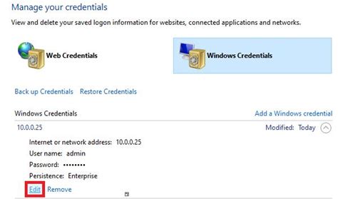 Windows 10 Credentials Manager