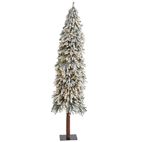 7ft Pre Lit Flocked Grand Alpine Artificial Christmas Tree Clear Led