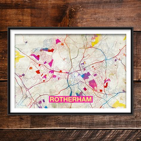 Rotherham Map Original Art Print Rainbow City Street Map Etsy Uk