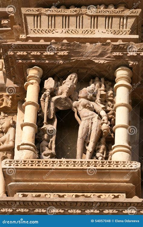 Stone Carved Erotic Sculptures On Vamana Temple Khajuraho Stock Photo