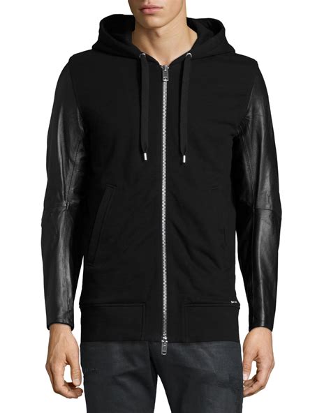 Informasi produk hoodie jacket with zipper black. Diesel Mifun Fleece Zip-up Hoodie With Leather Sleeves in ...