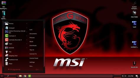 Windows 10 Theme Msi Gaming Glass Rs3 Rs2 Youtube