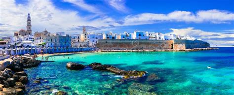 Beautiful White Town Monopoli With Turquoise Sea Italy Stock Photo