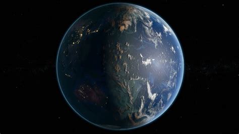 Earth Rotating On Its Axis In Black Space Realistic World Globe