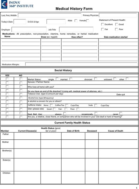 Printable Blank Medical History Form Printable Templates