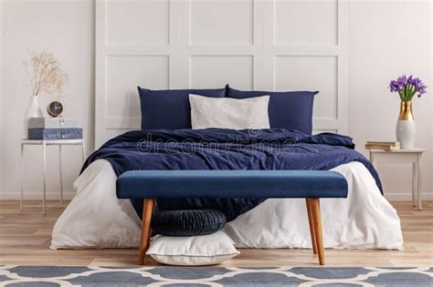 Cozy blue bedroom roadcheck info. Navy Blue Bedroom Interior In Scandinavian Apartment Stock ...