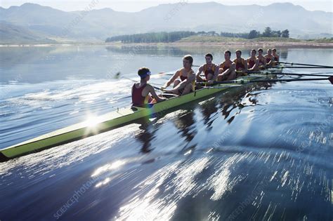 Rowing Team Rowing Scull On Lake Stock Image F0139993 Science