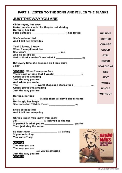 just the way you are by bruno mars v… english esl worksheets pdf and doc