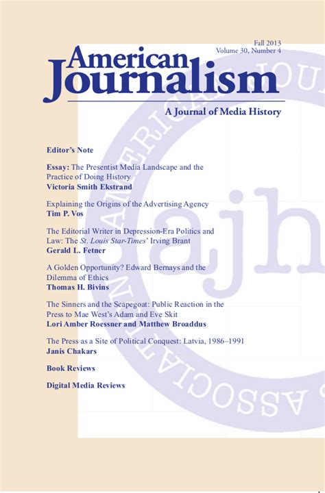 American Journalism A Journal Of Media History