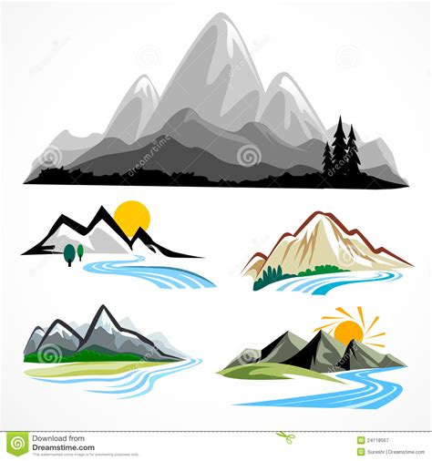 Abstract Mountain And Hills Symbol Set Stock Illustration