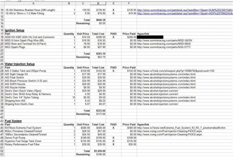 Engine Build Spreadsheet — Db