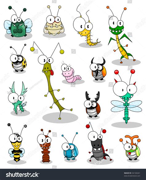 Set Funny Cartoon Insects Isolated On Stock Vector Royalty Free