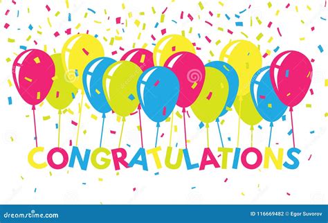 Congratulations Colorful With Confetti And Balloons Flat Greeting