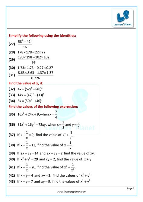 Algebraic Expression And Identites Workbook 4